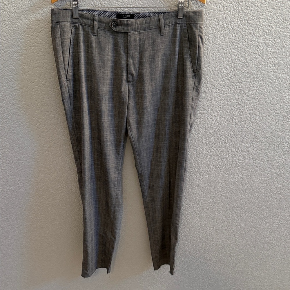 Ted Baker Men’s Slim Fit Gray Checkered Stripe Dress Suit Pants Size 34x30